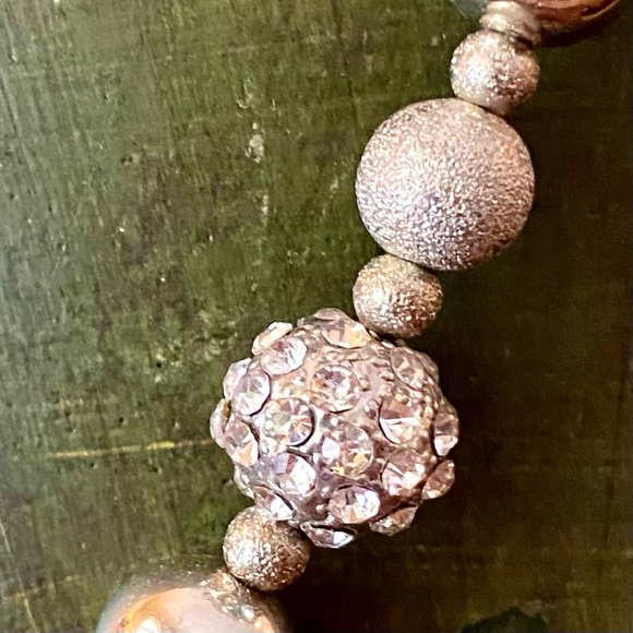 Necklace ~ Adjustable ~ Silver Tones ~ Rhinestone, Mirror & Rough Textured Beads - Picture 6 of 7